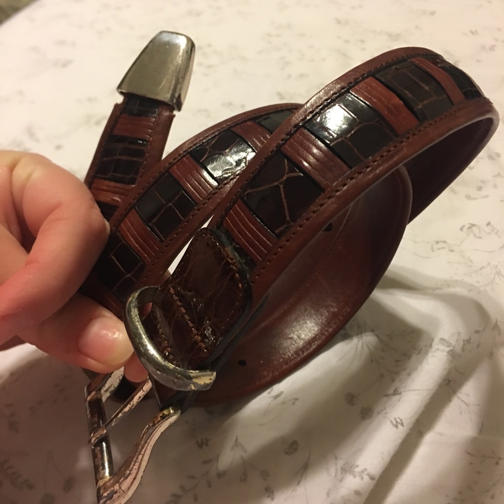 Cale Men’s Red Brown Genuine Crocodile panels belt